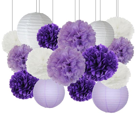 16pcs Purple Lavender White Mixed Tissue Pom Poms Paper Etsy