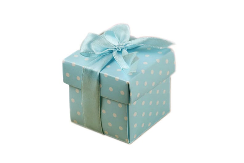 Baby Blue Polka Dot Square Favor Boxes with Lid for Elephant Boy Baby Shower Christening Prince Birthday Wedding Bridal Shower Party Decor