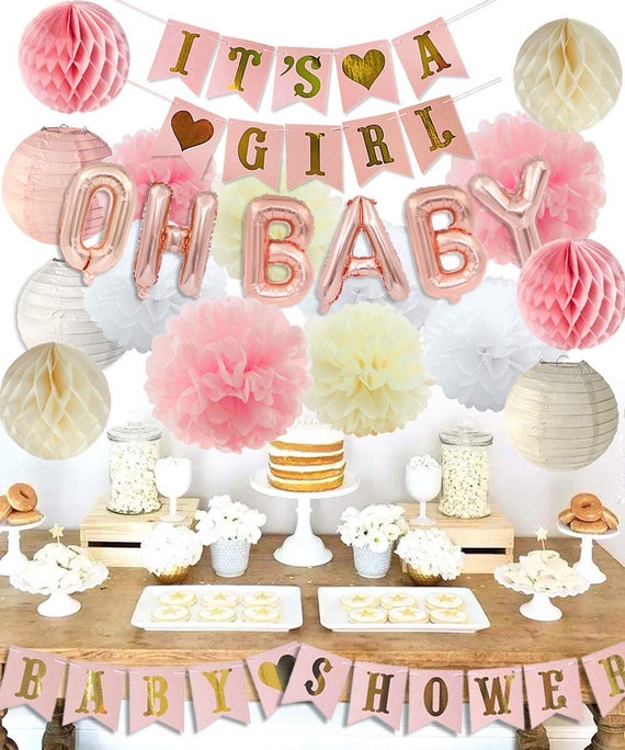 Pink And Cream Girls Baby Shower Party Decorations Oh Baby Etsy