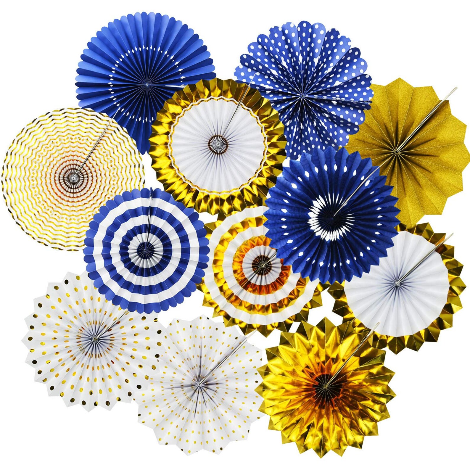 12PCS Navy Blue Gold Hanging Paper Fan Party Circle Garland Etsy