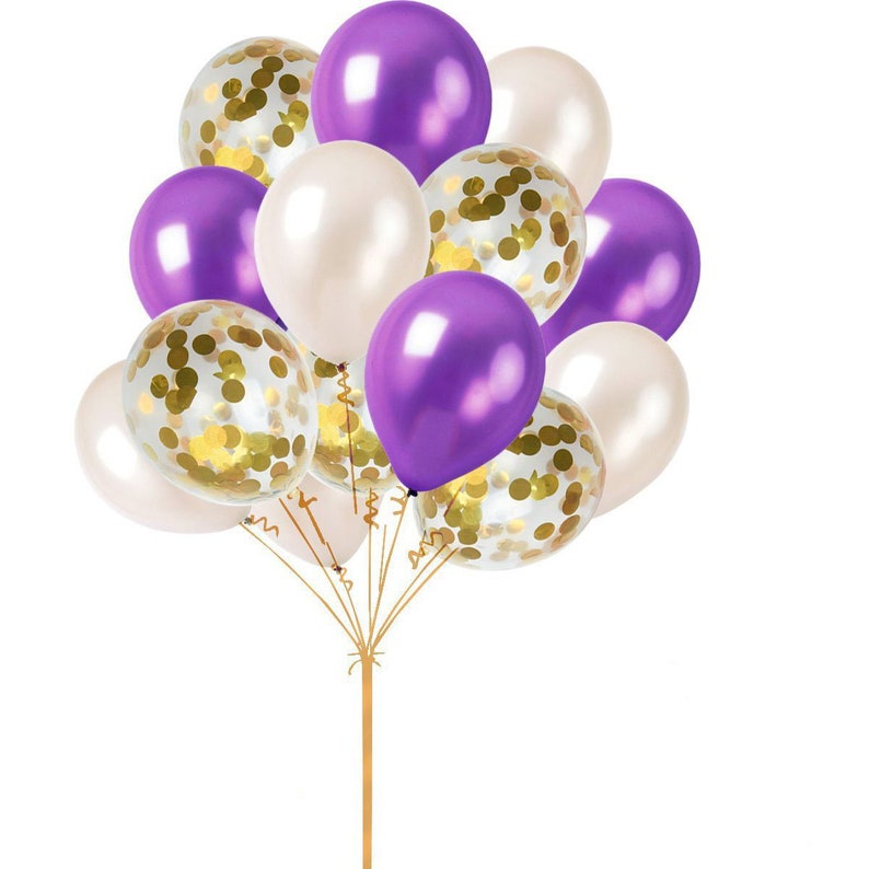 Purple White Confetti Balloons Gold Confetti Balloons Purple | Etsy