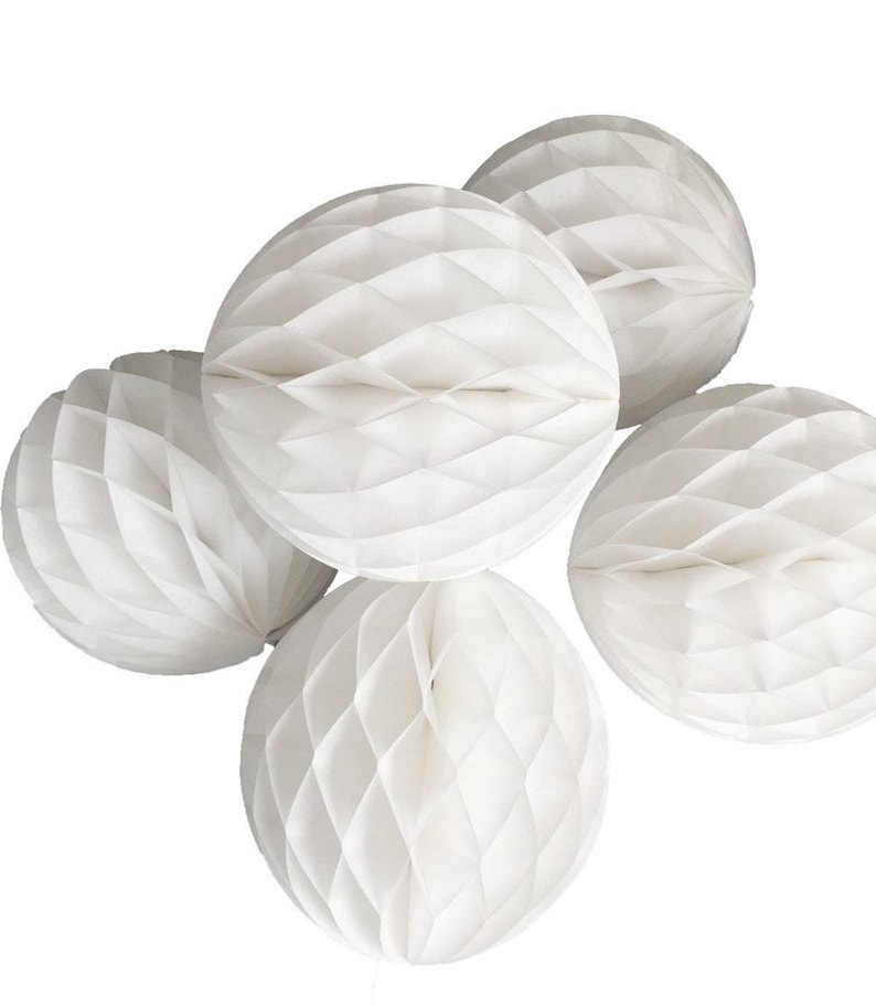 5-Pack 8 Inch White Honeycomb Tissue Paper Balls Baby Shower Gender Reveal Party Wedding Christmas Tree Ornaments