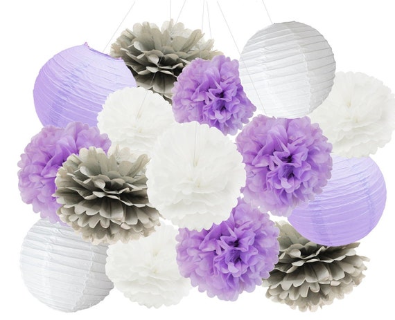 16pcs Baby Shower Decorations Lavender Grey White Tissue Paper Etsy