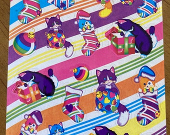 Vintage Lisa Frank Kittens in Stockings Sticker Sheet