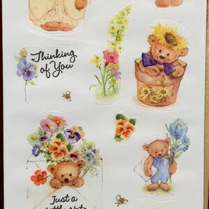 2 feuilles scellées vintage Cute Bear Pen Pal Sticker Sheet