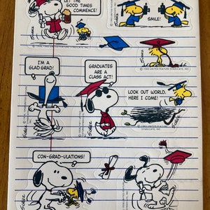 Pegatinas vintage de graduación de Peanuts, Snoopy y Woodstock