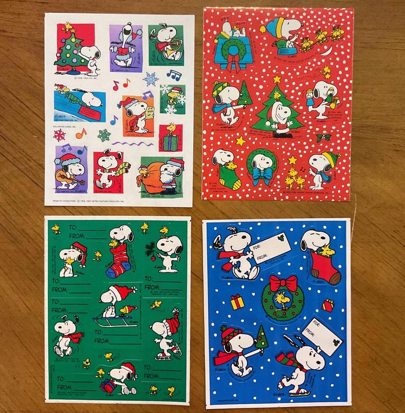 Vintage Snoopy Woodstock Peanuts Christmas Gift Tag Stickers - Etsy