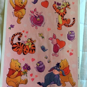 Vintage WINNIE THE POOH  Valentines Sticker Sheet