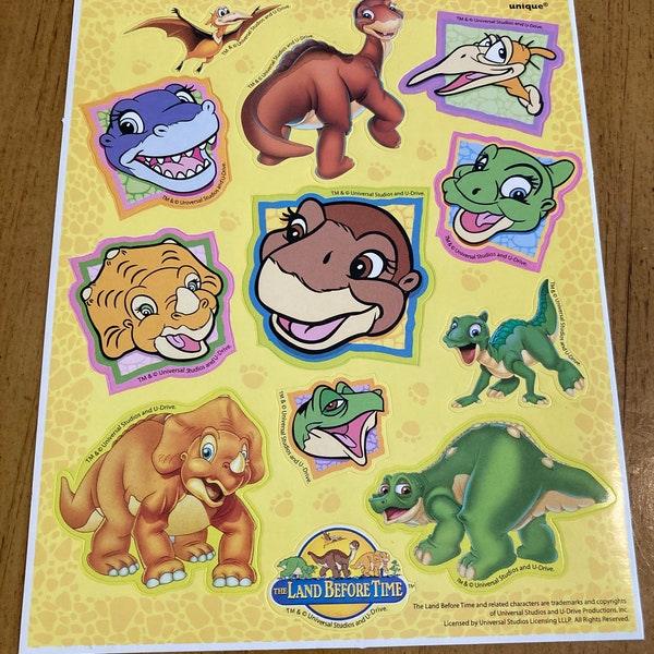 Land Before Time Vintage Dinosaur Stickers