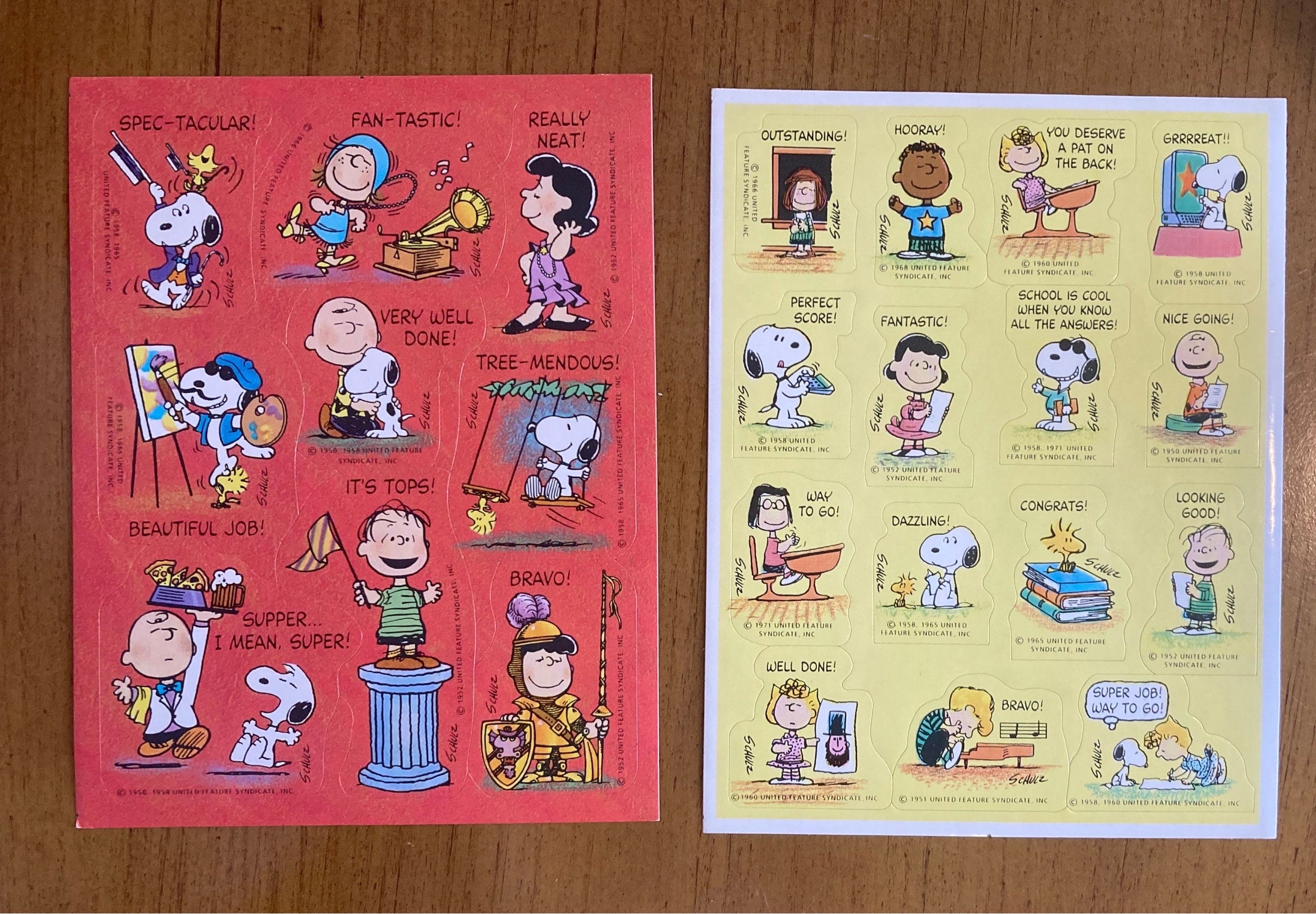 60's ヴィンテージ　長方形　ステッカー　スヌーピー　1965年 ヴィンテージ ピーナッツ スヌーピー & ウッドストック モチベーション