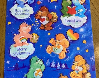 Vintage Care Bears 90s Christmas Stickers