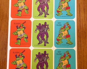 Hoja de pegatinas de las Tortugas Ninja mutantes adolescentes de los años 80