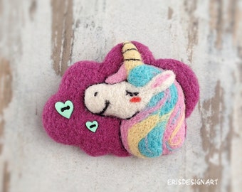 Unicorn brooch jewelry for woman adults accessories love lover gift needle felted felt unicorn brooch pin kawaii badge