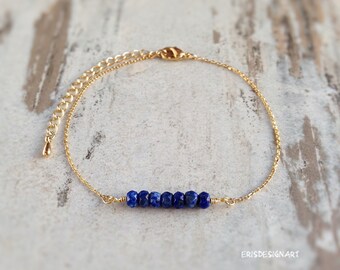 Lapis lazuli Bracelet Dainty September Birthstone Birth Stone Gemstone Skinny Bracelet Women Rose Gold Jewelry