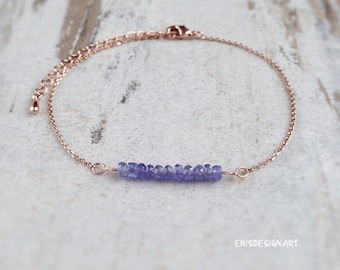 Tanzanite Bracelet Purple Gem Stone Gemstone Dainty Delicate Crystal Chain Rose Gold for Women Jewelry
