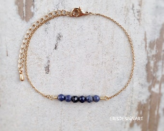 Blue Sapphire Bracelet September Birthstone Gemstone Stone Bracelet Jewelry Women Rose Gold Bead