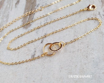 CZ Interlocking Circle Necklace Minimalist Entwined Eternity Linked Circle Ring Choker Necklace Gold Filled