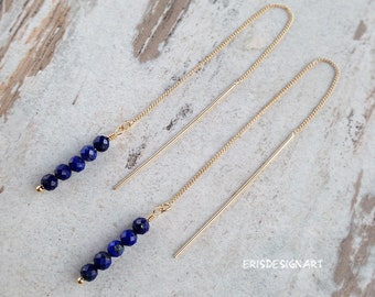 Lapis Lazuli Earrings Jewelry Long Gold Earring Gemstone Threader Chain Earrings Gold