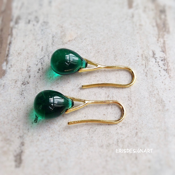 Dark green shop drop earrings