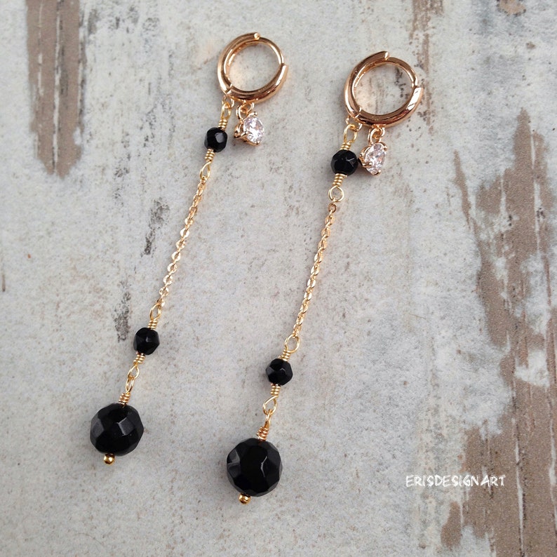 Black tourmaline jewelry set 18k gold plated necklace bracelet and earring earrings stone elegant gold jewelry set