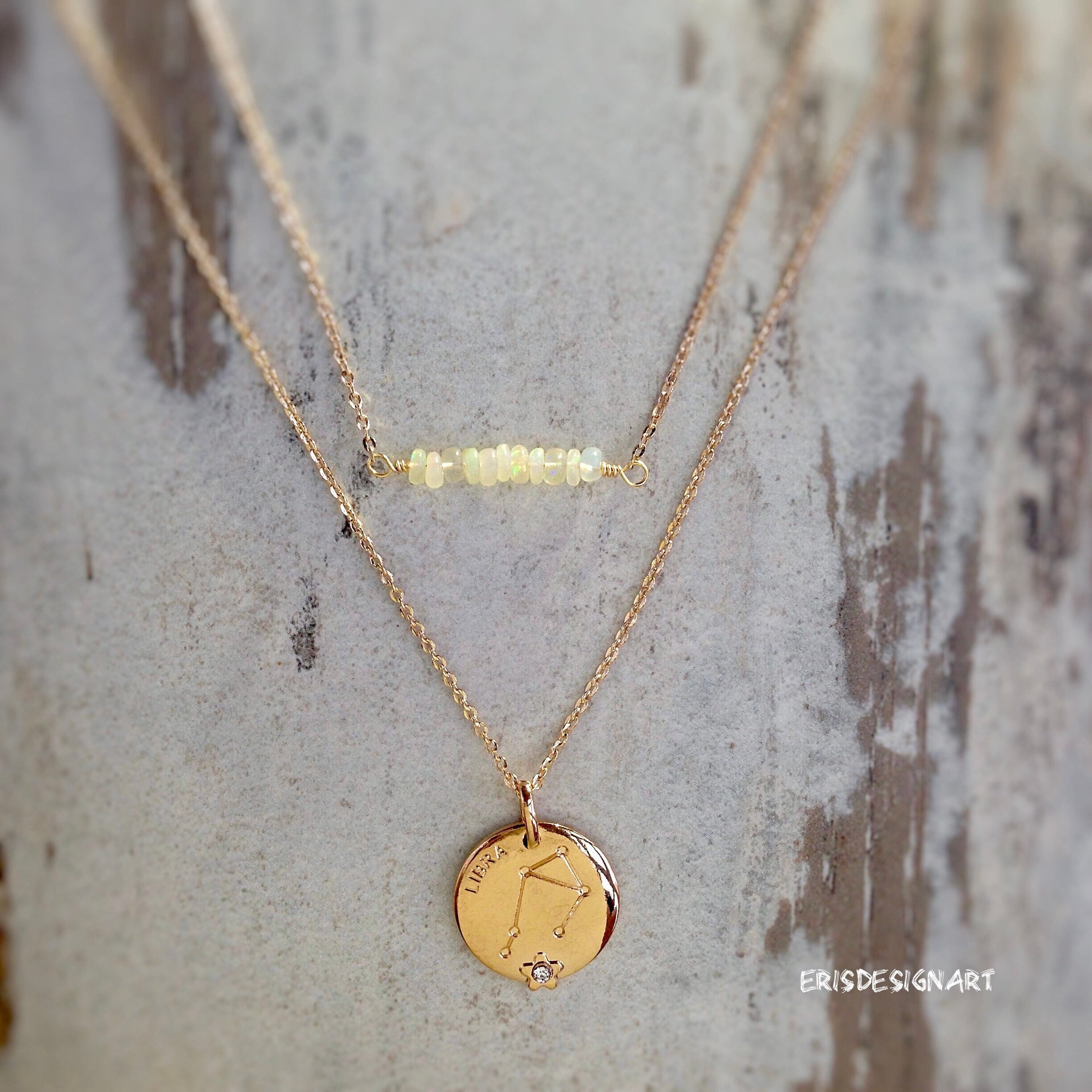 Download October Birthstone Necklace Opal Libra Scorpio Zodiac Gold Etsy