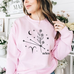 ARIES Sweatshirt - Aries Gift - Boho Astrology Sweatshirt - Floral Zodiac Sign Sweater - Spiritual Yoga Gifts - Aries Flower Constellation