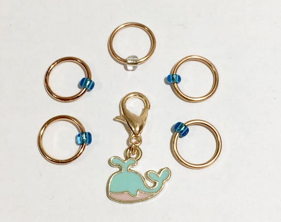 Whale progress keeper and matching stitch markers - set of 6