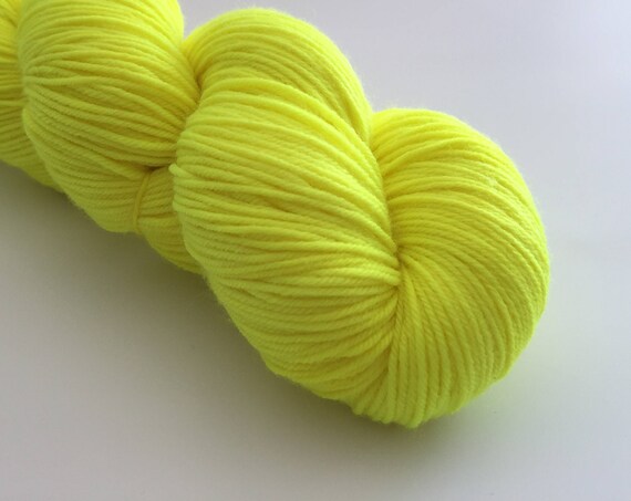Hi-vis - hand-dyed yellow 4ply sock yarn - 100g