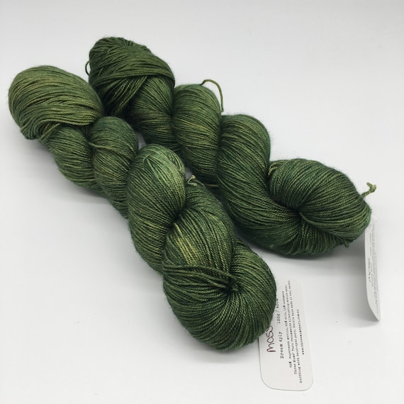 Moss - hand-dyed semi-solid green merino cashmere silk yarn - 100g (400m)