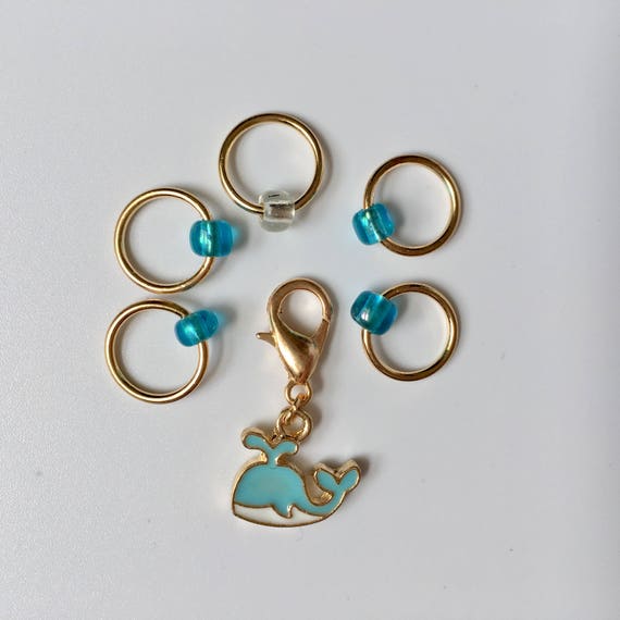 Whale charm progress keeper and matching stitch markers - set of 6