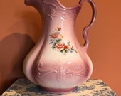 Vintage Ironstone USA Ceramic Pitcher - Pink And White - Shabby Chic