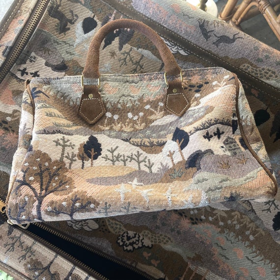 French Luggage Co Tapestry Bag Vintage Unicorn Countryside 