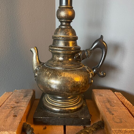 Vintage Dark Metal Brass Teapot Lamp 13 Inches Etsy