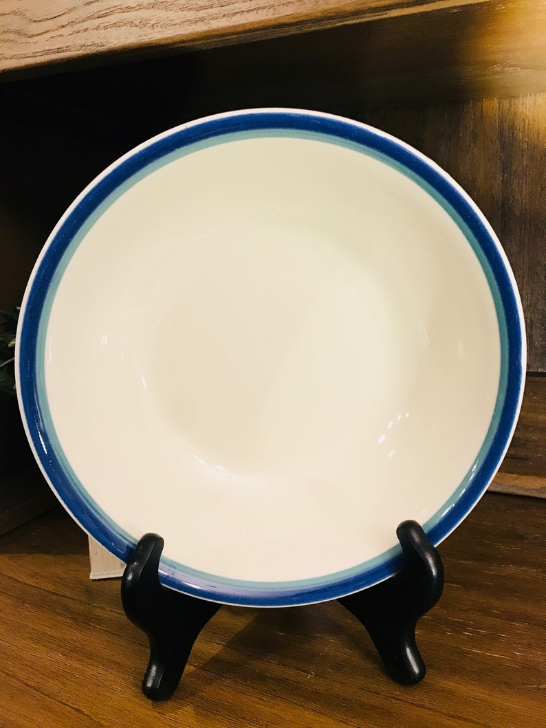 Pfaltzgraff Round Vegetable Bowl In Northwinds Blue And Green Bands Stoneware