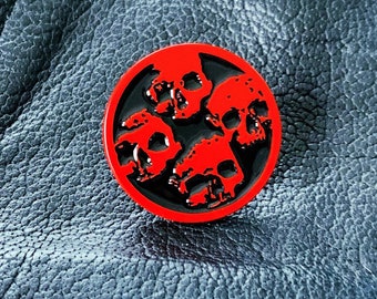 Halloween Devilish Skulls Lapel Pin - Red Metal with Black Enamel