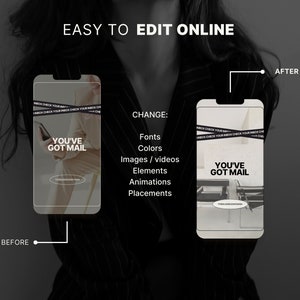 May include: Before and after images of a mobile phone screen displaying a graphic design with the text "You've Got Mail". The design is edited to change the font, colors, and placement of the text.