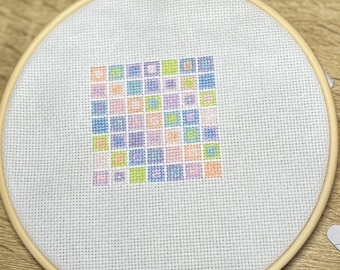 Pastel Geometric Square Cross Stitch Pattern, Beginner, Blue, Purple, PDF file