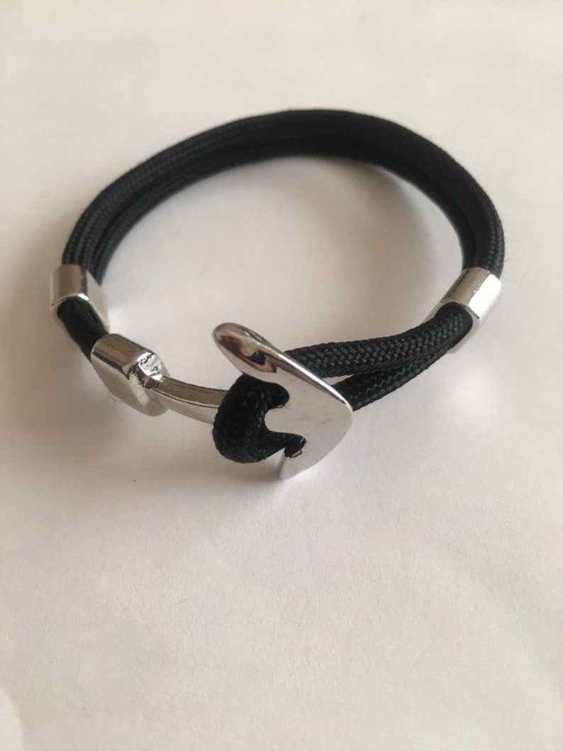 Black or Silver Anchor Woven Unisex Anchor Bracelet Slip Knot Closure For Comfort.