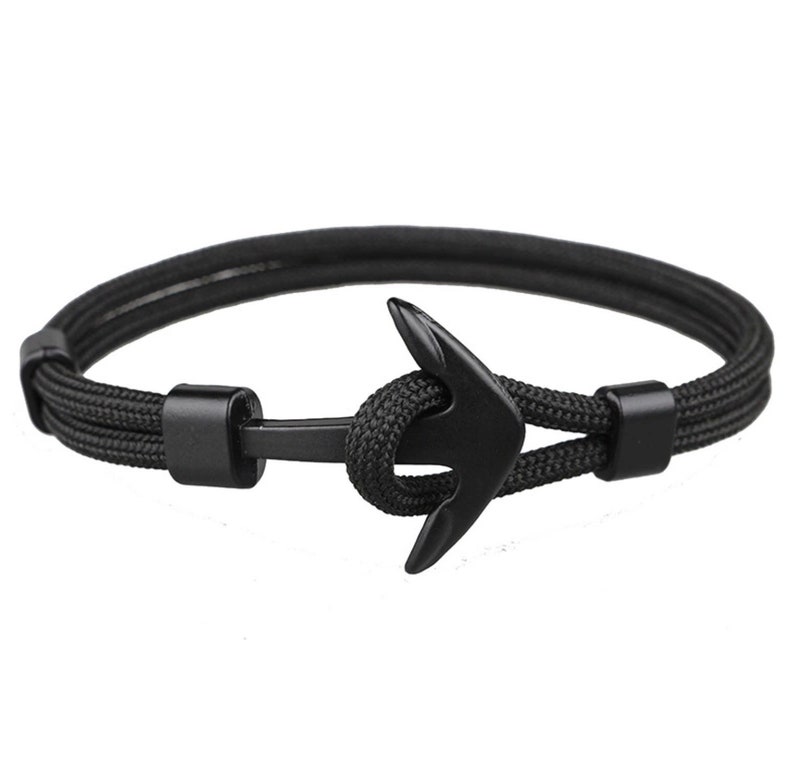 Black or Silver Anchor Woven Unisex Anchor Bracelet Slip Knot Closure For Comfort.