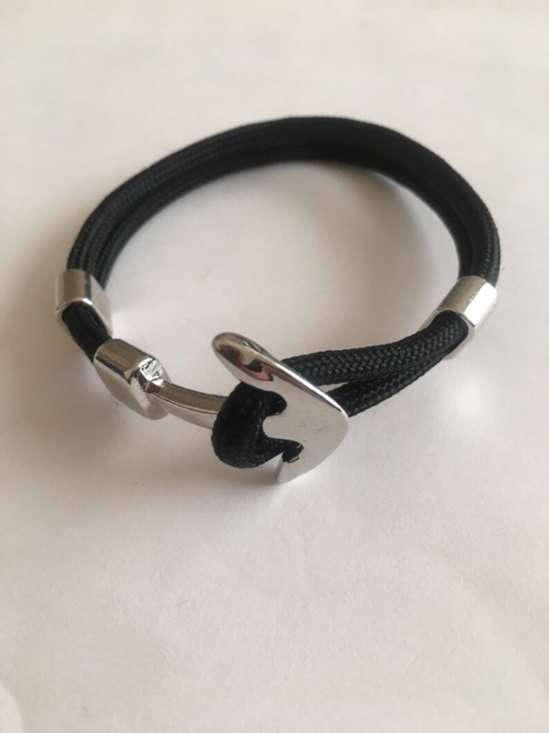 Black or Silver Anchor Woven Unisex Anchor Bracelet Slip Knot Closure For Comfort.