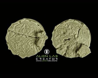 Temple Ruins Round Bases 40mm – Set of 2 Resin Scenic Bases for Wargaming, RPG & Miniature Display