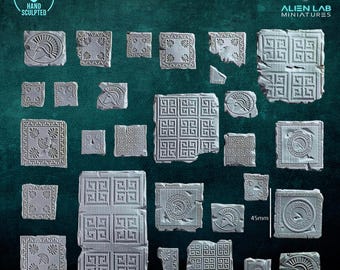 Greek Temple Basing Bits – Resin Mosaic Base Decor 28mm 32mm Miniatures