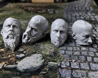 Ruined Statue Heads Set: 28-35mm Wargame Terrain, Diorama Basing Props