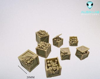 Resin Skull Crates Set 28mm Tabletop Terrain Scatter for RPG and Wargames