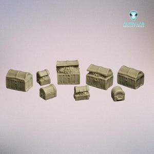 Treasure Chest Set for DnD Terrain - 28mm Miniature Loot Crates for RPG & Tabletop Games, Fantasy Resin Scenery for Dungeons and Quests