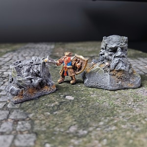 Dwarven Statue Ruins Terrain for 28mm RPG Wargames, Miniature Resin Scenery for Fantasy Dioramas, Dungeon Crawls, Tabletop Skirmish Battles