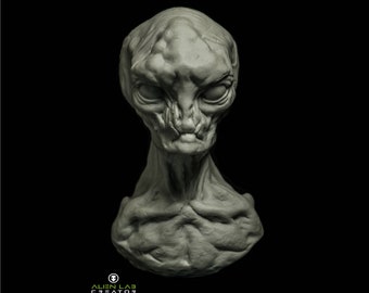 Alien Grey Bust: Sci-Fi Resin Sculpture (80mm)