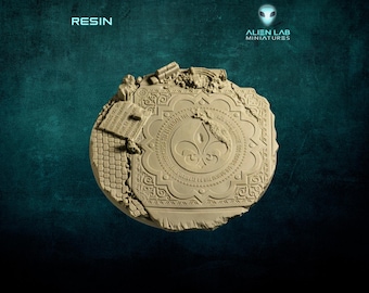 130mm Round Resin Scenic Base – Temple Ruins Terrain Base for Wargames & Tabletop Miniatures