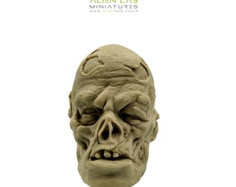Hand Carved Resin Zombie Head Bust: Unpainted Horror Figurine (92mm)