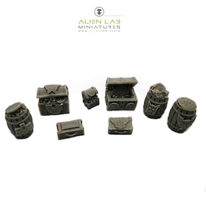 Dwarven Loot Set for DnD - Fantasy Treasure Terrain, Barrels and Chests for Tabletop Games, RPG Scatter Scenery, Resin Miniatures